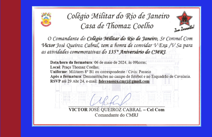 Convite do Aniversário dos 135 Anos do Colégio